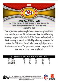 2012 Topps Chrome - Refractors #110 Jon Baldwin Back