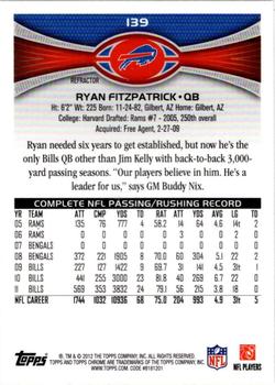 2012 Topps Chrome - Refractors #139 Ryan Fitzpatrick Back