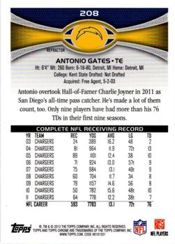 2012 Topps Chrome - Refractors #208 Antonio Gates Back