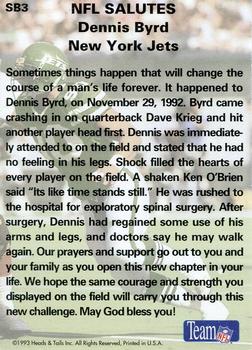 1993 Heads & Tails SB XXVII #SB3 Dennis Byrd Back