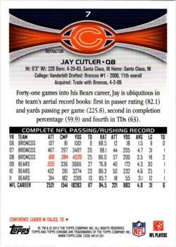 2012 Topps Chrome - Orange Refractors #7 Jay Cutler Back