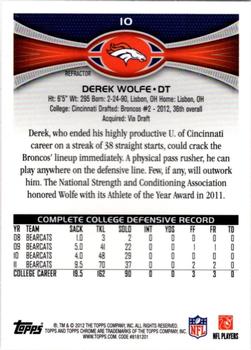 2012 Topps Chrome - Orange Refractors #10 Derek Wolfe Back