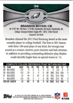 2012 Topps Chrome - Orange Refractors #36 Brandon Boykin Back