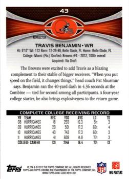 2012 Topps Chrome - Orange Refractors #43 Travis Benjamin Back