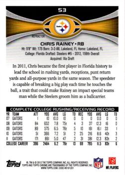 2012 Topps Chrome - Orange Refractors #53 Chris Rainey Back
