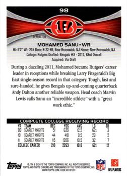 2012 Topps Chrome - Orange Refractors #98 Mohamed Sanu Back