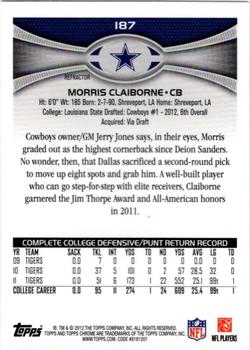 2012 Topps Chrome - Orange Refractors #187 Morris Claiborne Back