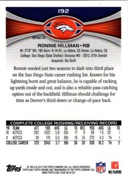 2012 Topps Chrome - Orange Refractors #192 Ronnie Hillman Back