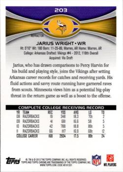 2012 Topps Chrome - Orange Refractors #203 Jarius Wright Back
