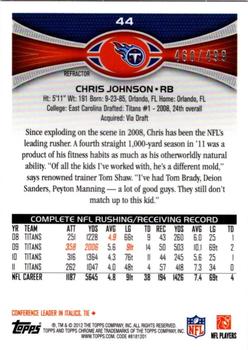 2012 Topps Chrome - Purple Refractors #44 Chris Johnson Back