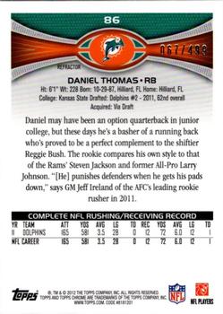 2012 Topps Chrome - Purple Refractors #86 Daniel Thomas Back