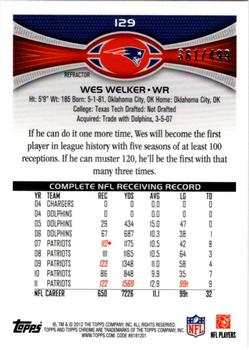 2012 Topps Chrome - Purple Refractors #129 Wes Welker Back