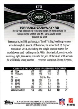 2012 Topps Chrome - Purple Refractors #173 Terrance Ganaway Back