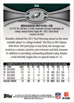 2012 Topps Chrome - Xfractors #36 Brandon Boykin Back