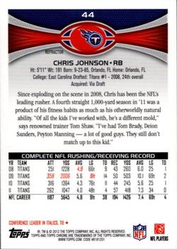 2012 Topps Chrome - Xfractors #44 Chris Johnson Back
