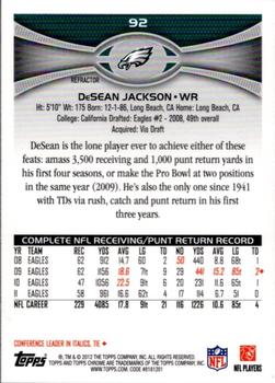 2012 Topps Chrome - Xfractors #92 DeSean Jackson Back