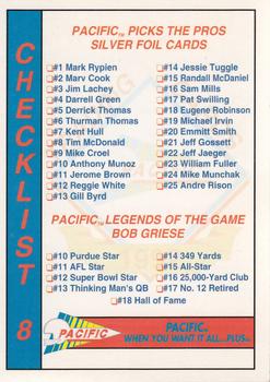 1992 Pacific - Checklists #8 Checklist 8: Inserts Front