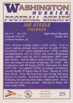 1992 Pacific Greats Washington Huskies #25 Joe Steele Back