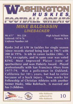 1992 Pacific Greats Washington Huskies #10 Mike Baldassin Back