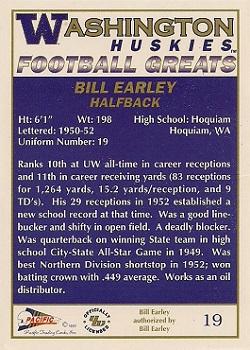 1992 Pacific Greats Washington Huskies #19 Bill Earley Back