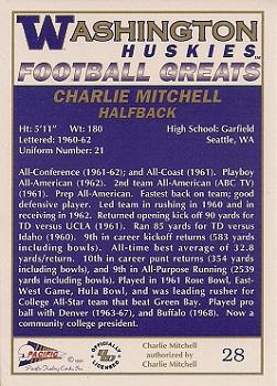 1992 Pacific Greats Washington Huskies #28 Charlie Mitchell Back
