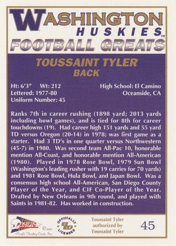 1992 Pacific Greats Washington Huskies #45 Toussaint Tyler Back