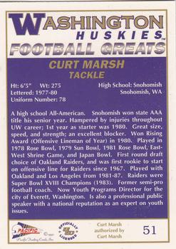 1992 Pacific Greats Washington Huskies #51 Curt Marsh Back