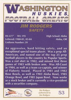 1992 Pacific Greats Washington Huskies #53 Jim Rodgers Back