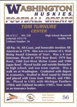 1992 Pacific Greats Washington Huskies #56 Tom Turnure Back