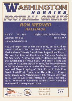 1992 Pacific Greats Washington Huskies #57 Ron Medved Back