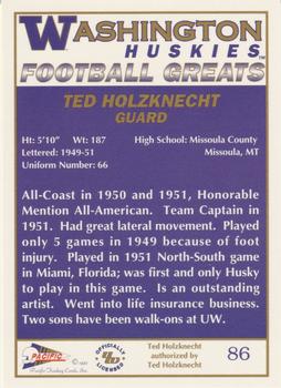 1992 Pacific Greats Washington Huskies #86 Ted Holzknecht Back