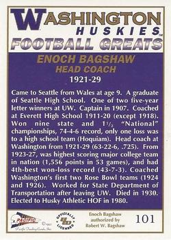 1992 Pacific Greats Washington Huskies #101 Enoch Bagshaw Back