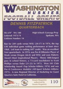 1992 Pacific Greats Washington Huskies #110 Dennis Fitzpatrick Back