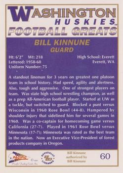 1992 Pacific Greats Washington Huskies #60 Bill Kinnune Back