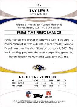 2012 Topps Prime (Retail) - Blue #145 Ray Lewis Back