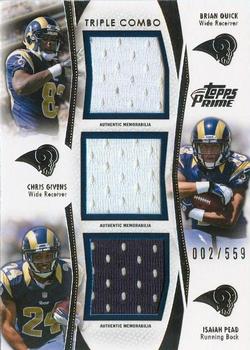 2012 Topps Prime (Hobby) - Triple Combo Relics #TCR-QGP Brian Quick / Chris Givens / Isaiah Pead Front