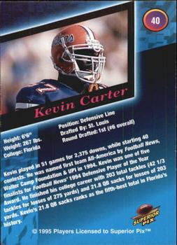 1995 Superior Pix #40 Kevin Carter Back