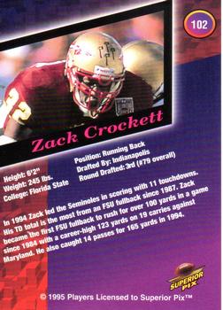 1995 Superior Pix #102 Zack Crockett Back