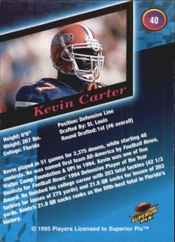 1995 Superior Pix - Autographs #40 Kevin Carter Back