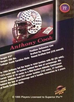 1995 Superior Pix - Autographs #77 Anthony Cook Back
