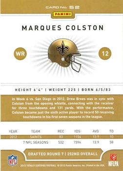 2012 Panini Totally Certified #52 Marques Colston Back