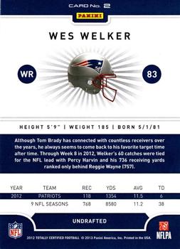 2012 Panini Totally Certified #2 Wes Welker Back