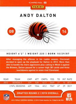 2012 Panini Totally Certified #6 Andy Dalton Back