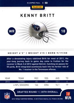 2012 Panini Totally Certified #19 Kenny Britt Back