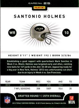 2012 Panini Totally Certified #25 Santonio Holmes Back