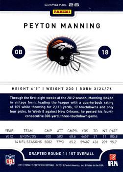 2012 Panini Totally Certified #26 Peyton Manning Back
