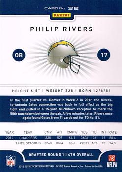 2012 Panini Totally Certified #32 Philip Rivers Back