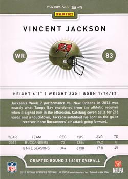 2012 Panini Totally Certified #54 Vincent Jackson Back