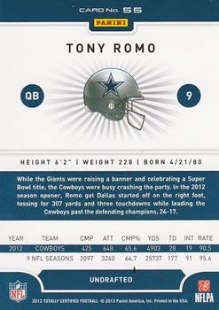 2012 Panini Totally Certified #55 Tony Romo Back