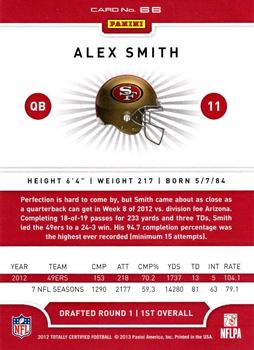 2012 Panini Totally Certified #66 Alex Smith Back